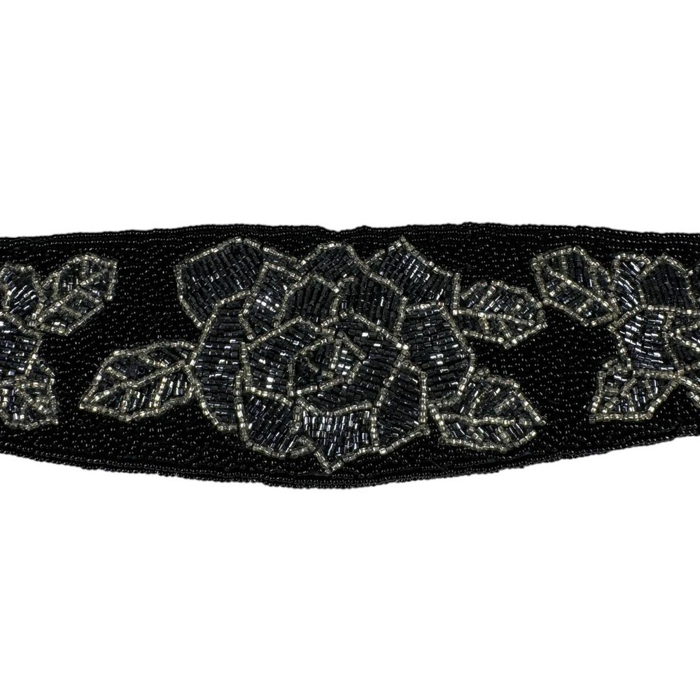 Vintage Nordstrom Black Beaded Floral Belt One Size Waist Embellished Boho Fairy - Picture 2 of 6